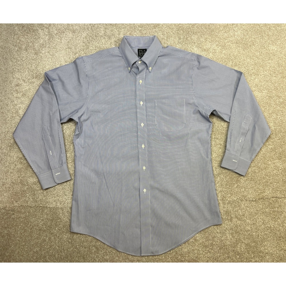 JOS A BANK Travelers Collection Mens Tailored Fit Blue Striped Button Down 16-33